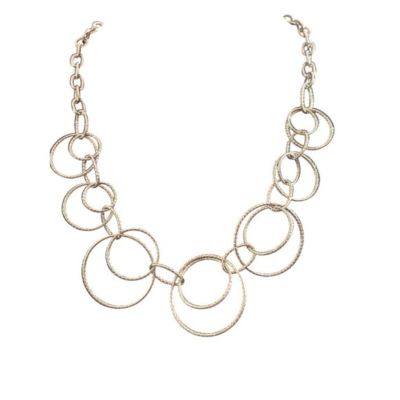 Silver-Tone Circle Link Statement Necklace By NY Adjustable Chain Lobster Clasp - Picture 4 of 5